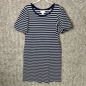 Rachel Parcell Dress Women’s Large Navy/White Striped Short Puff Sleeve Jersey